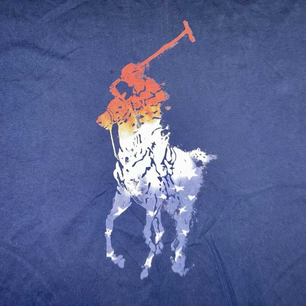 Polo Ralph Lauren T Shirt Mens XL Blue Classic Fit USA Flag Big Pony Graphic